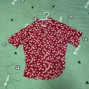 Red Floral Short-Sleeve Shirt
